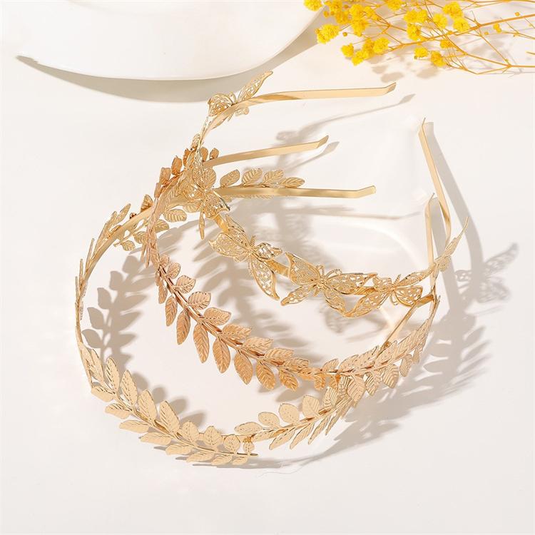 Wow Sheila Baroque Style Golden Leaf Headband Double Layer Flower Inlaid Rhinestone Headbands Women