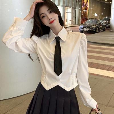 Weißes Hemd mit Puffärmeln für Damen - Neuer Frühlings-College-Stil, Pure Desire, Hot Girl JK Uniform-Set