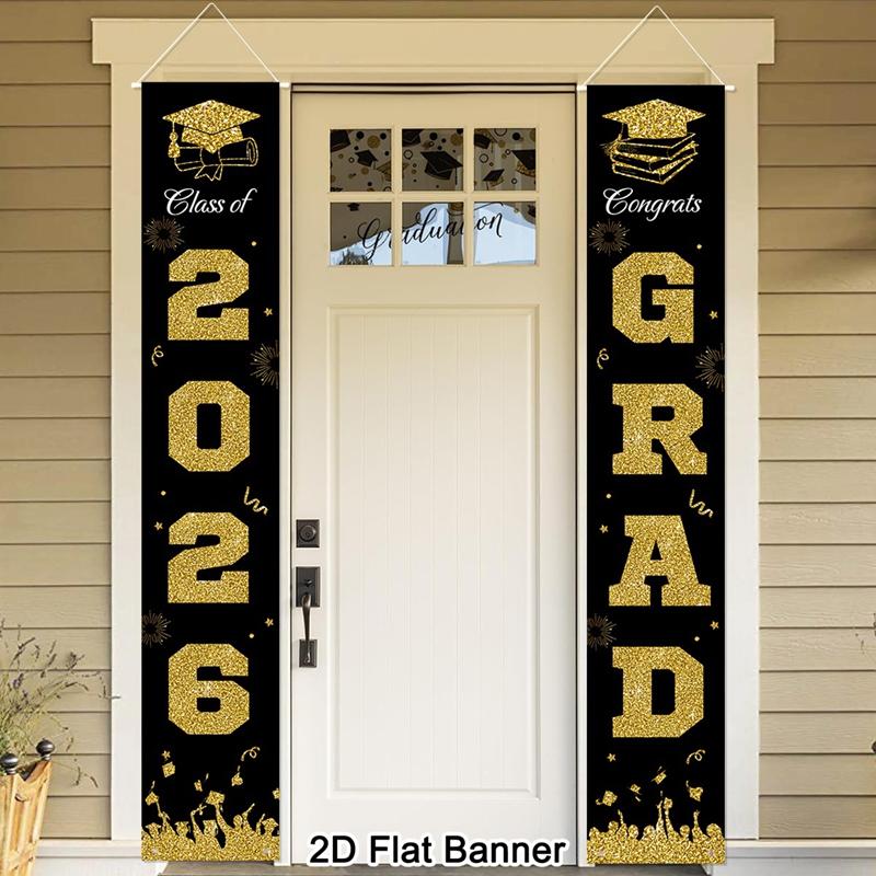 1pair Class of 2026 Graduation Banners Graduate Party Decorations Couplets Porch Signs Indoor Outdoor Banners Party Supplies