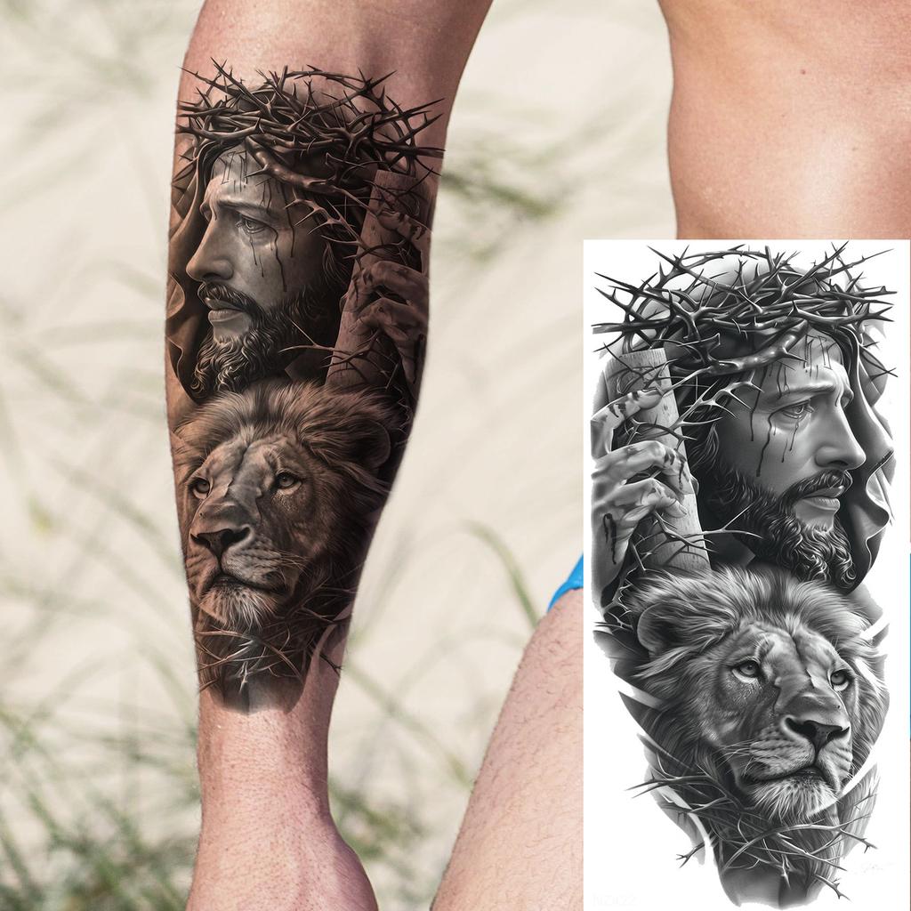 1 Sheet Creative Lion Temporary Tattoos For Men Women Adult, Waterproof Realistic Temp Fake Tattoo Sticker Long Lasting Body Art