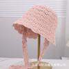 Spring and summer new hollow knitted strap breathable bucket hat women's seaside vacation wavy lace elegant sunscreen hat