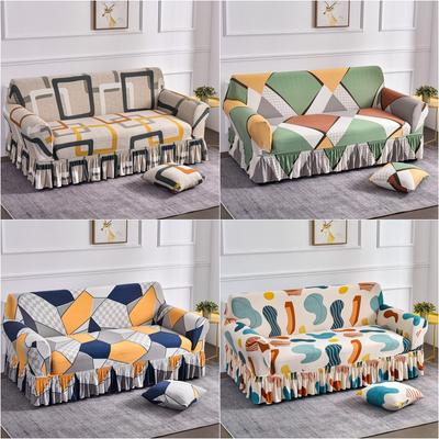 1 2 3 4 Seater Geometric Print Sofa Cover Stretch Spandex Sofa Skirt Covers For Living Room Couch Slipcovers Furniture Protector