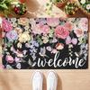 Watercolor Floral Welcome Floor Mat For Terrace Porch Floor Carpet Anti-Slip Washable Kitchen Carpet Home Decoration