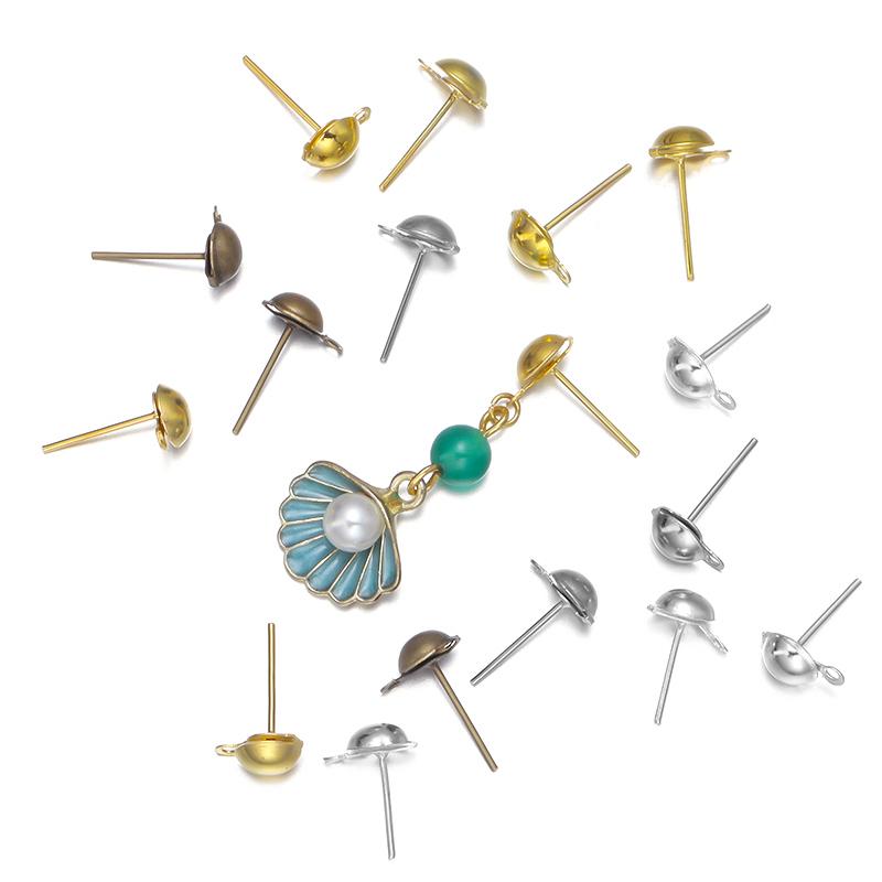 50Pcs 6mm 8mm Metal Half Ball Ear Studs Gold Color Bronze Rhodium Earring For For Women Charm Tragus Cartilage Piercing Jewelry
