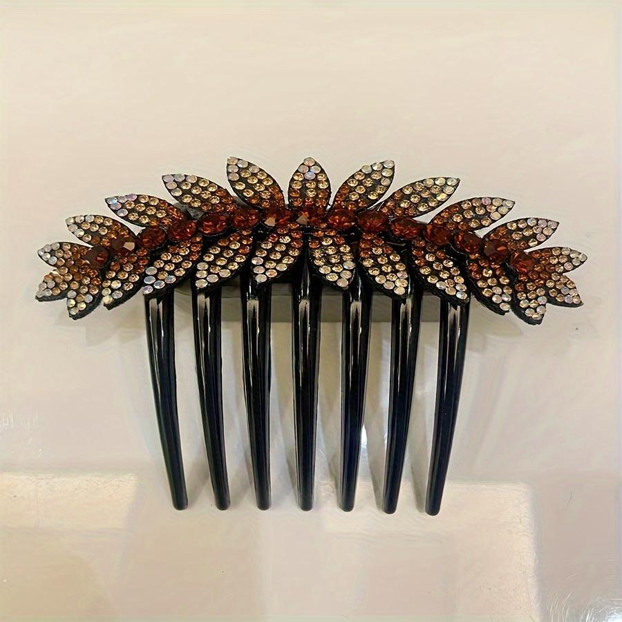 

Элегантные гребни для волос с хрустальными цветами, 1 шт., дизайн листьев со стразами, сверкающие заколки для волос с драгоценными камнями и длинными зубцами 1pc шампанского
