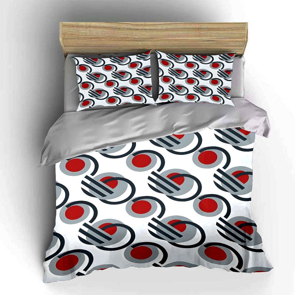 Red Gray Black Circular Geometric Design Duvet Cover Set With 3D Printing Design Soft Polyester Bedding Set All-Season Comfort