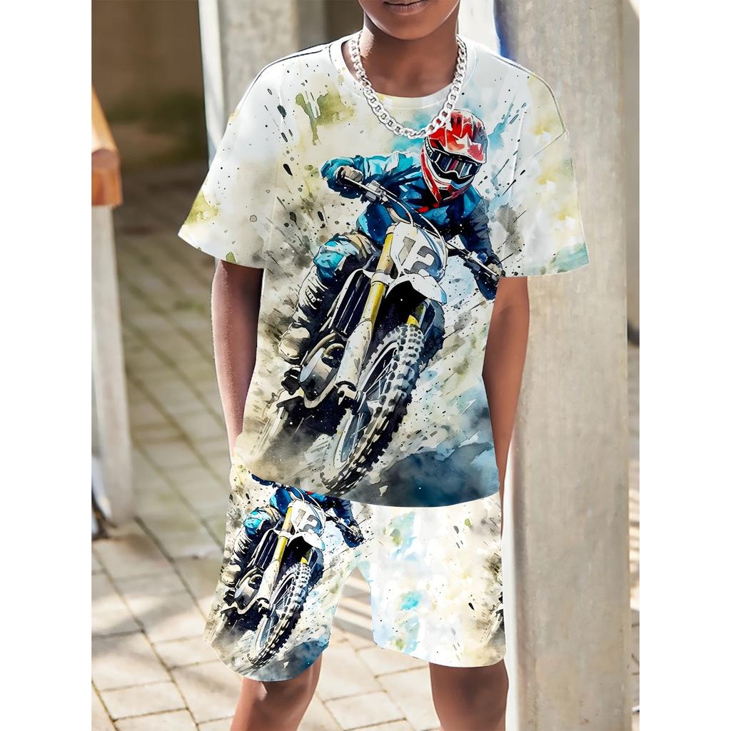 Children's Clothing Boys' Set Short Sleeved Boys' Clothing Casual Pattern Printed Street Wear Children's Summer Clothing Childre