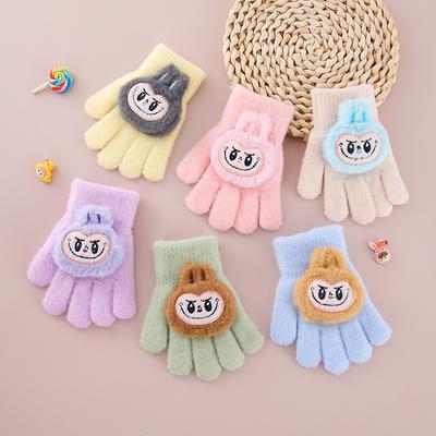 Children's Gloves Winter Cute Cartoon Boys and Girls Warm and Cold-proof Five-finger 5-10 Knitted Primary School Students Mink Velvet Gloves