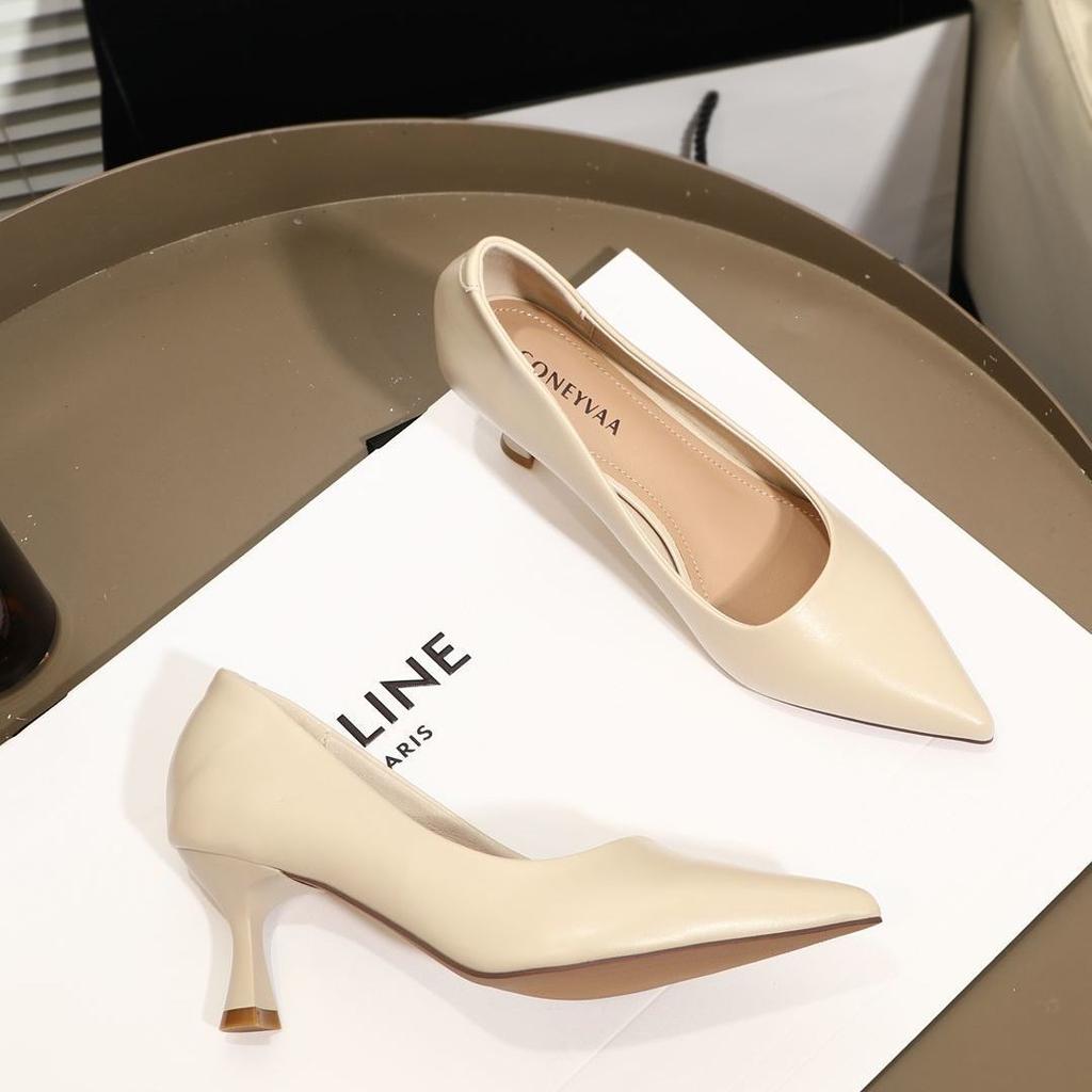 Milk Tea Color Small Size 31 32 33 Soft Leather Pointed High Heel Women's Fine Heel Shoes Black Work Shoes Large Size 41-434