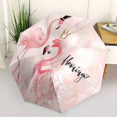 "Flamingo Party: Pink Feathered Crown & Top Hat Themed Decorations" Umbrella, Portable 3 Fold Compact Umbrella for Men & Women,S191