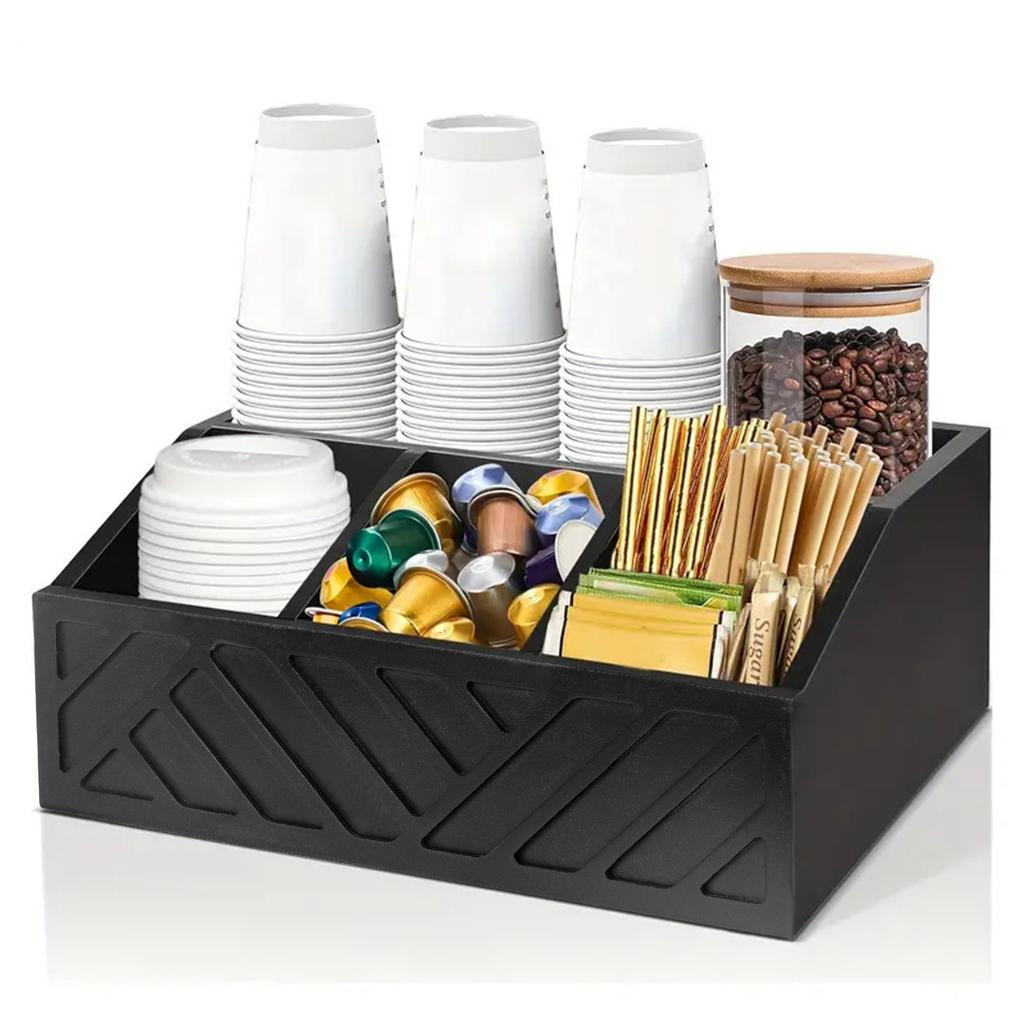 Wood Coffee Organiser Station Tea And Coffee Condiment Storage Kitchen Countertop Organizer Office