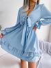 V Neck Solid Color Dress Waist Hugging  Elegant Fungus Dress for Women Long Sleeve Loose Dresses Causal Dress