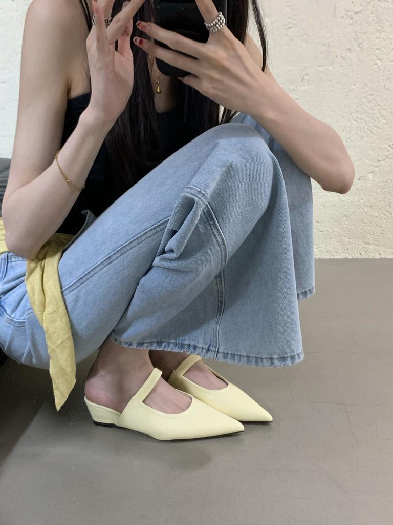 French Inner Heightening Pointed Toe Bag Head Half Slippers Women'S Outer Wear Spring And Summer Muller Shoes Mary Jane Sandals