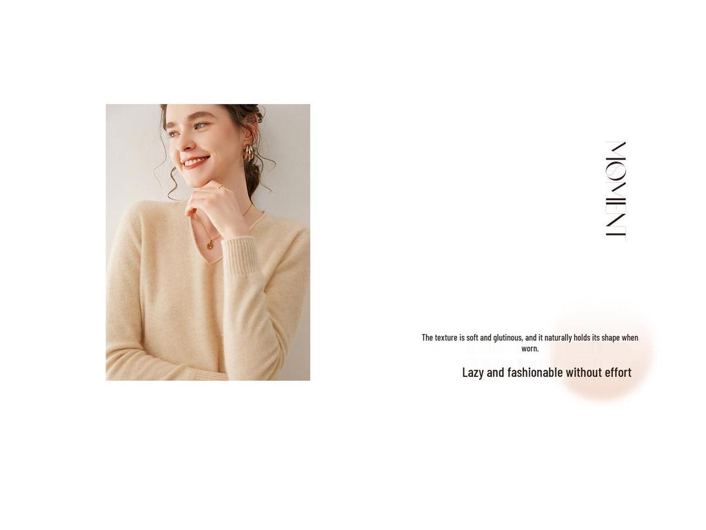 Women's V-Neck Solid Color Cashmere Sweater - Loose Fit, Soft Knit Pullover for Autumn/Winter