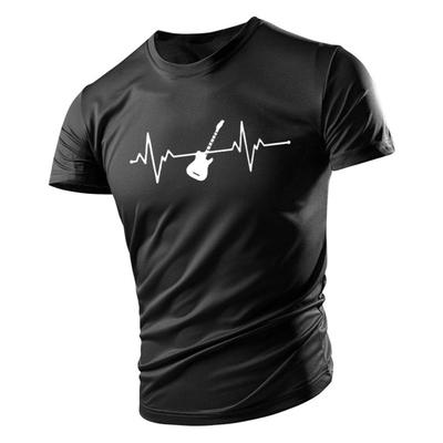 Herren-T-Shirt mit Gitarren-EKG-Aufdruck, Sommer, neu, lässig, Rundhalsausschnitt, locker, bequem, schnelltrocknend, kurzärmelig, Hip-Hop-Street-Jogging-Oberteil