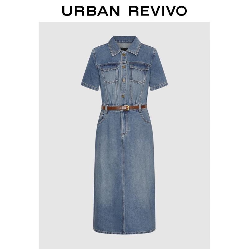 

UR Women s Retro Casual Belted Back-Slit Denim Dress XL