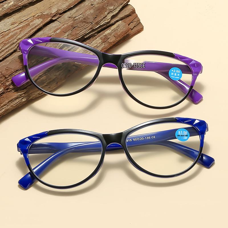 Retro Cat-Eye Blue Light Blocking Reading Glasses for Women, European & American Fashion, Spring Hinges, HD Prescription.