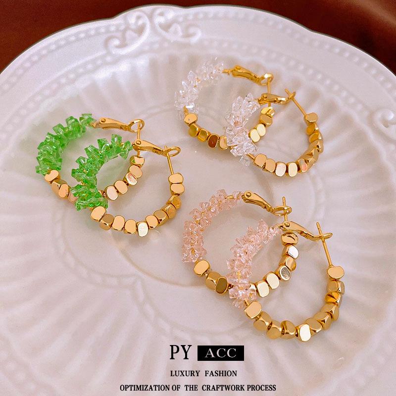 

Real Gold Plated Silver Crystal Geometric Earrings - Elegant, Modern Design Ear Hoops