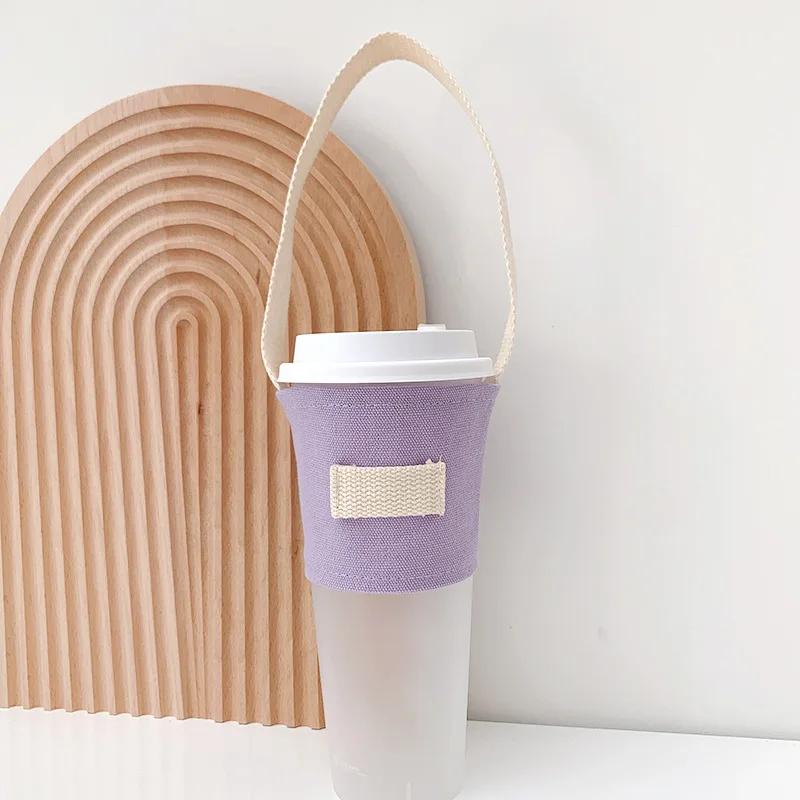 Beverage Cup Tote Bag Mug Sleeve Wrap Colorful Canvas Easy-take Cup Set Beverage Cup Bag Durable Handmade Canvas Cup Bag Home
