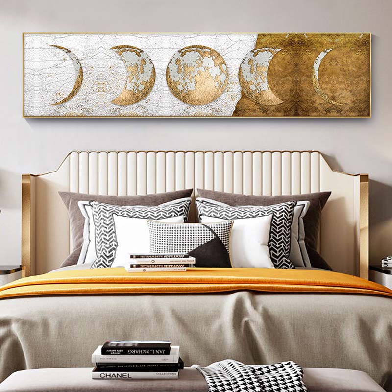 Large Size Abstract Golden Canvas Painting Gold Foil Moon Posters And Prints Wall Art Pictures For Living Room Decor No Frame
