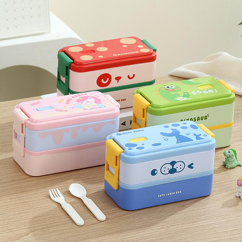 Children's Lunch Box, Cute Cartoon Compartmented Lunch Box, Double-layer Lunch Box, Microwaveable, Portable Student Lunch Box