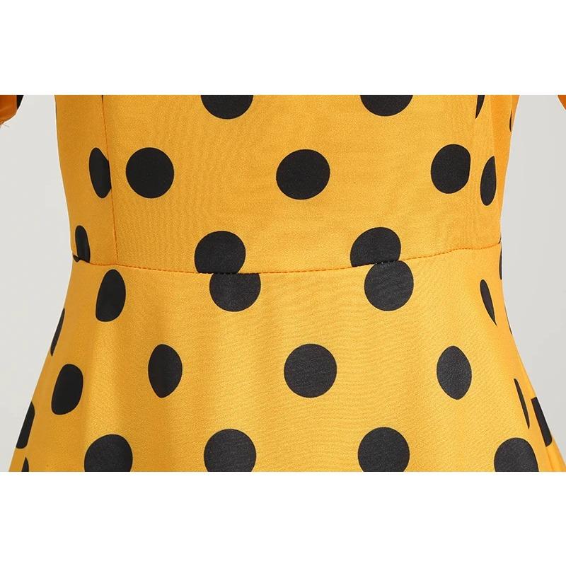 Kragen Elegantes Damen Sommerkleid Puff Kurzarm Pünktchen Vintage Kleid A-Linie Midi Party Sonnenkleid