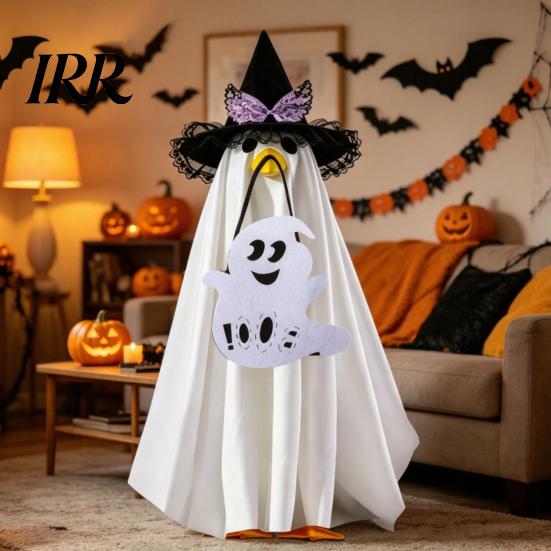 Felt Halloween Goose Statue Ghost Costume, Wizard Hat, Cape, Pumpkin Candy Soft Fabric Decor Bag, Outdoor Yard Decoration for or Garden Display