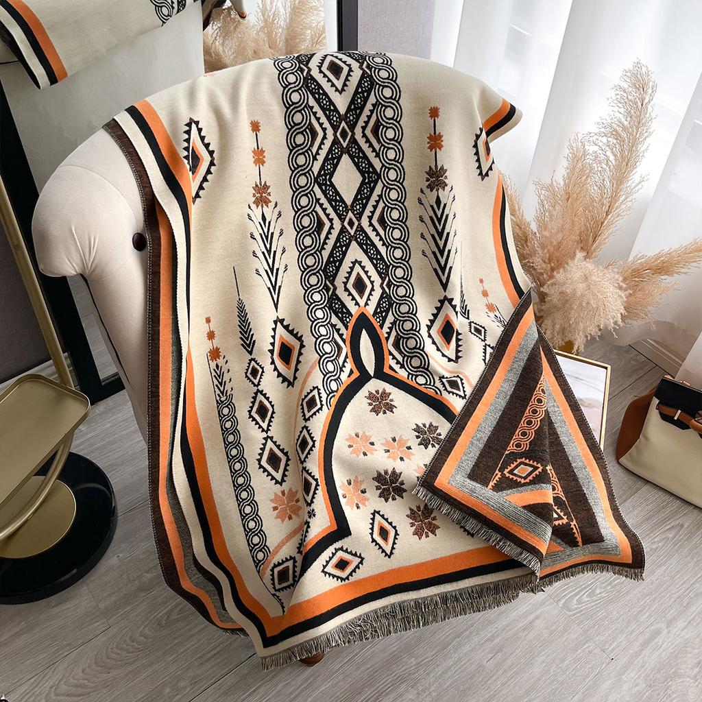 Temperament la modă gros cald eșarfă exterioară eșarfă cu model franțuzesc literar și retro șal dulce cu franjuri