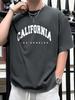 Summer men's 100% pure cotton casual loose fit plus CALIFORNIA printed sports comfortable round neck short sleeved T-shirt top