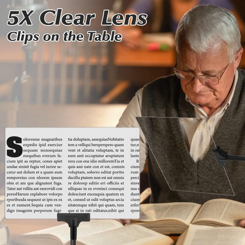 Adjustable Magnifying Glass with Clip Flexible Magnifying Glass 5X Magnifier Magnifying Glass