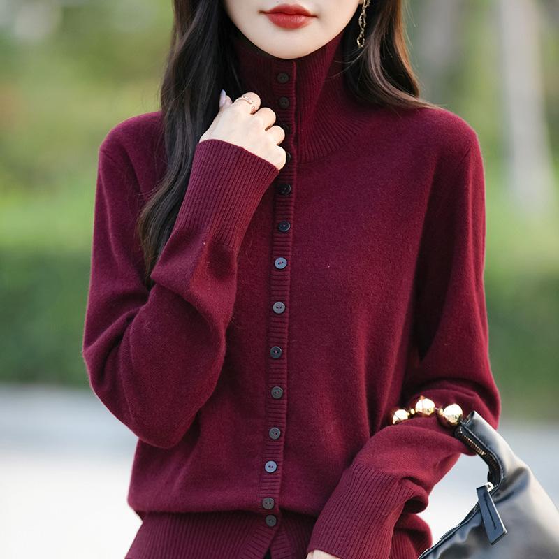 Winter Turtleneck Thick Stand-up Cardigan Sweater for Women's Clothing Korean Style Loose Women's Knitted Long-sleeved Sweater