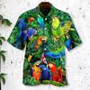 Lapel Short Sleeve Buttons Placket Summer Shirt Men Coconut Tree Birds Print Loose Hawaiian Shirt Streetwear