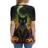 Dames T-skjorte Tee Halloween Trykket Knapp Kortermet Tunika Daglig Helgemote Basic V-hals Vanlig Topp