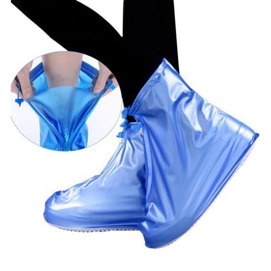 1 Pair Rainproof Shoe Covers Thickened PVC Waterproof No Seam Zipper Wide Opening Non-slip Shoe Protectors