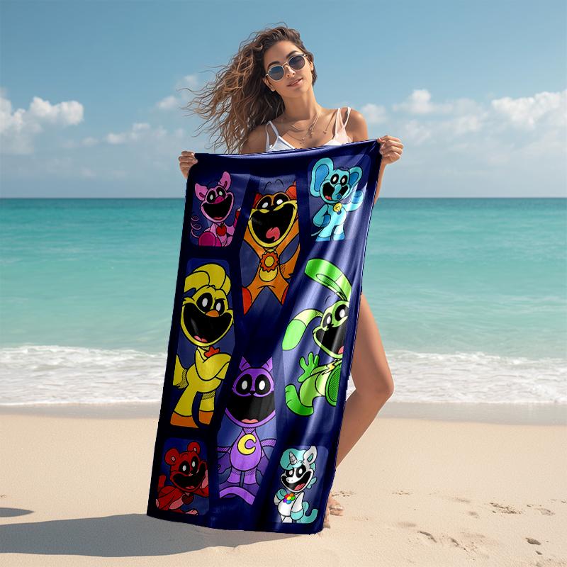 Beach Towel with Smiling Critters Pattern - soft,absorbent,machine washable Lightweight&Modern,swimming,Travel Essentials