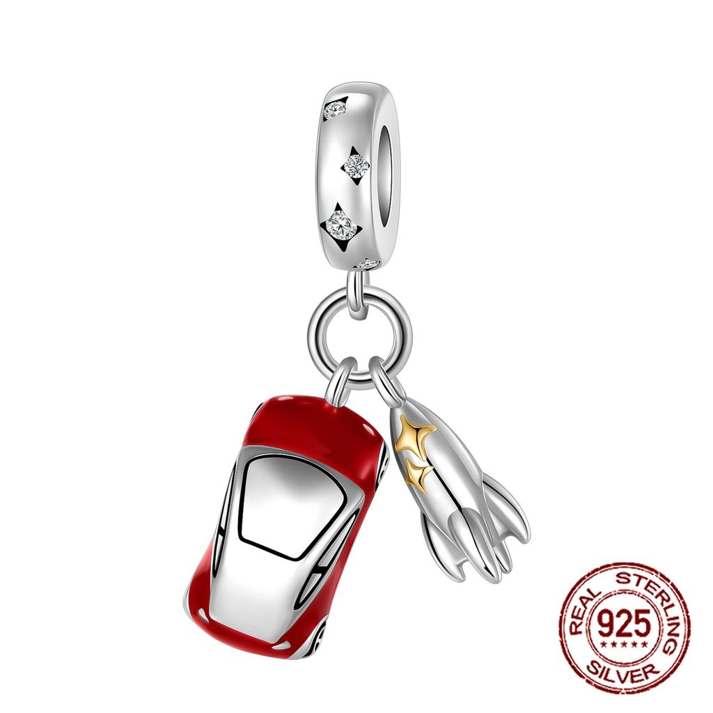 925 Copper Fashion Red Car Key Bus Charms Pendents Beads Fit 4MM Hole Diamete Bracelet Charms For Women Party Zircon Making