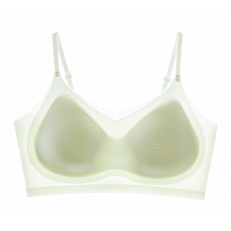 Summer new ice silk cool feeling breathable no steel ring fixed cup vest type beautiful back seamless underwear women's small breasts gather