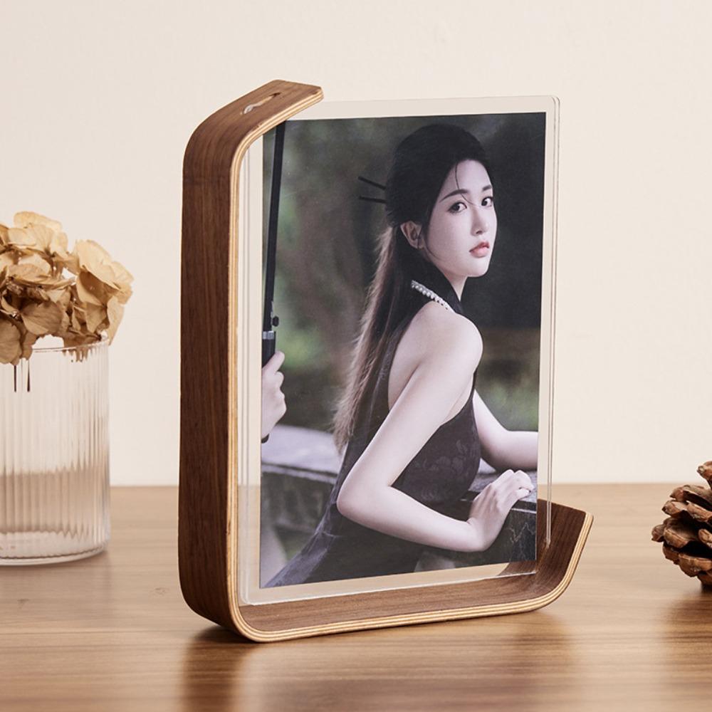 Photo Display 6 Inches Wooden Photo Frame Acrylic Material Alien Double-sided Frame Tabletop Display Photo Frame Gift