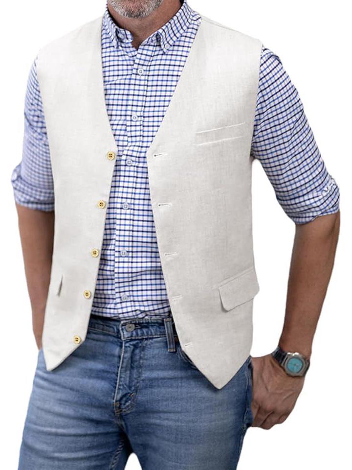 Men's Slim Fit Cotton Linen Casual Business Vest