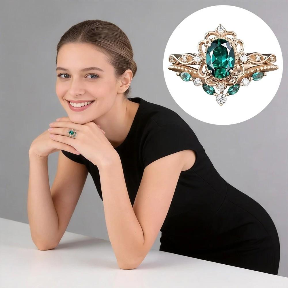 Smyckestillbehör Strassringar Gröna Kristallringar Modeaccessoar Zirkonringar Kvinnor