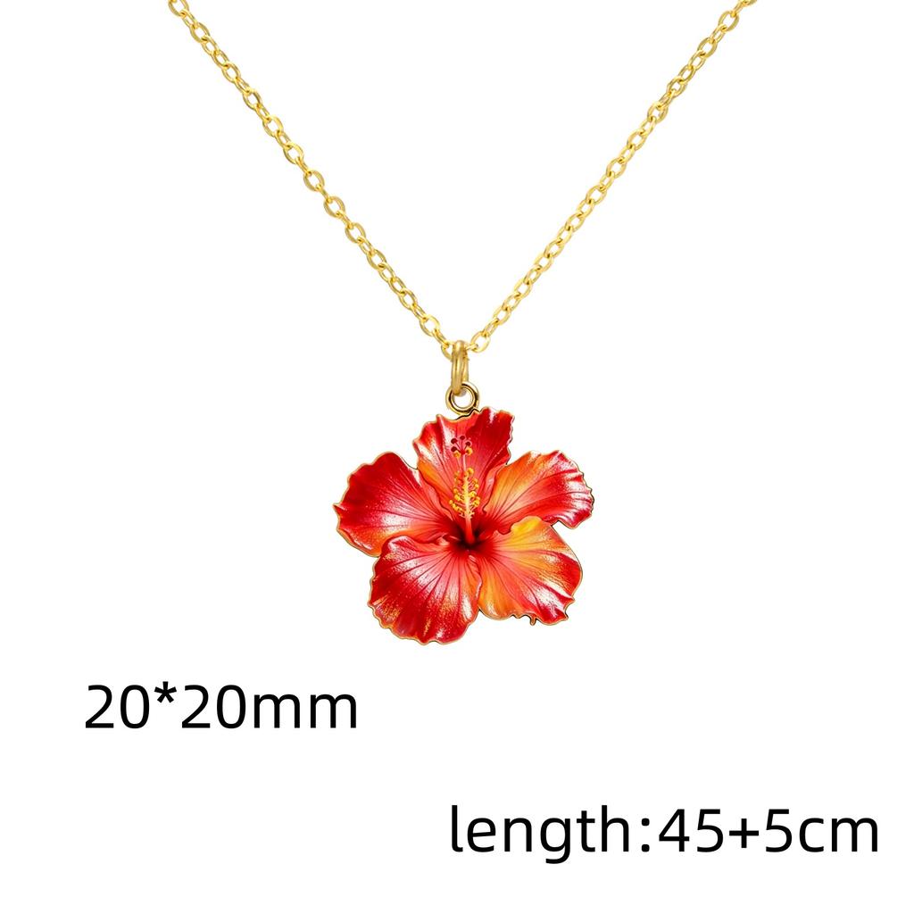 Red Hibiscus Flower Necklace Gold Plated Stainless Steel Pink Hibiscus Flower Necklaces for Women Jewelry Gift