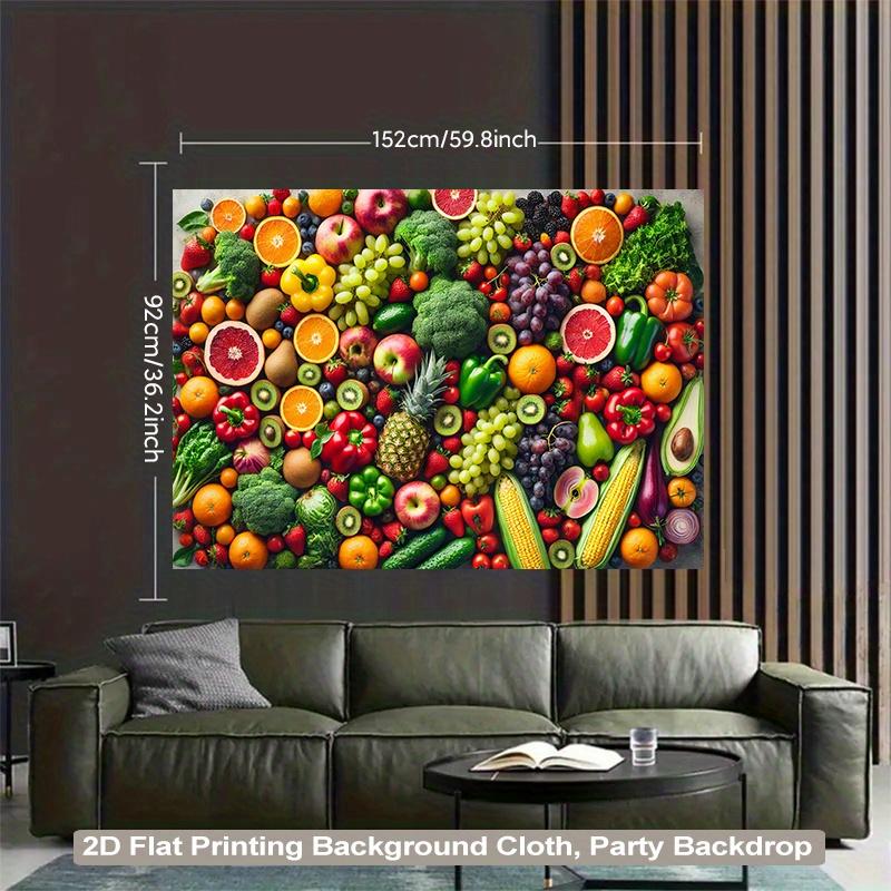 2D Flat Colorful Polyester Background Cloth with Various Fruits and Vegetables for Living Room Bedroom or Party Decoration