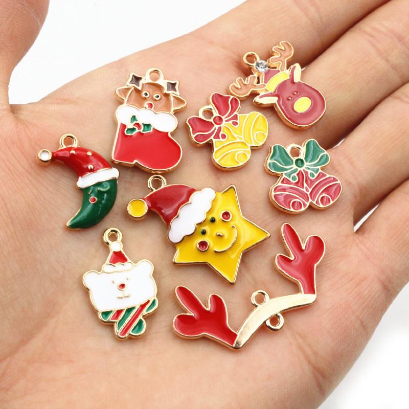 Fashion 10pcs Enamel Christmas Charm Pendant for Necklace Bracelet Earring Findings Alloy DIY Jewelry Making Supplies