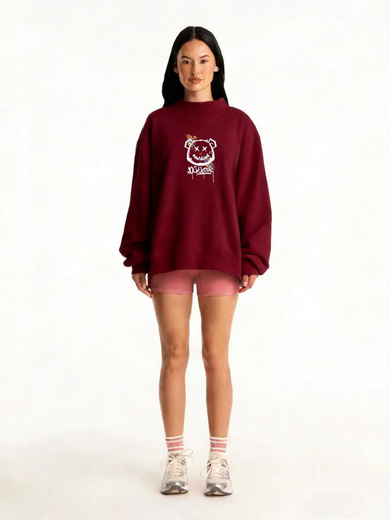 Trendy Casual Women's Sweatshirt: Versatile Mid-High Collar, Comfortable Loose Fit, Long Sleeve for Spring & Autumn.
