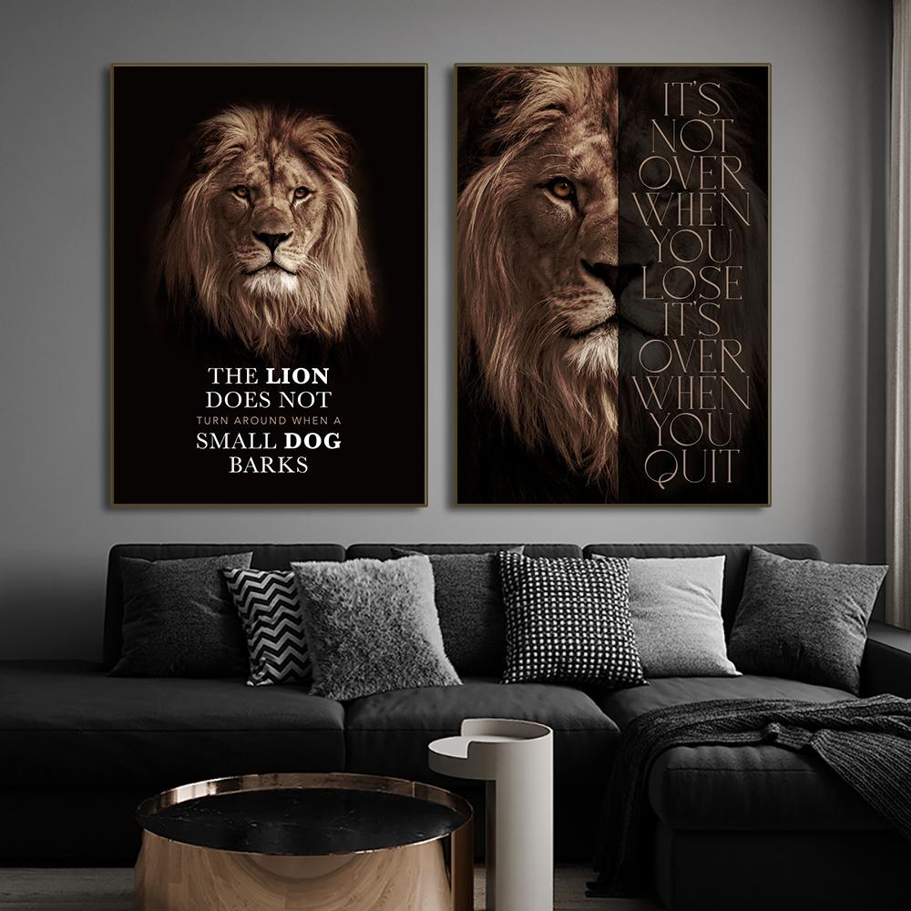 Lion Motivational Posters and Prints Inspirational Positive Quotes Animal Wall Art HD Pictures Canvas Painting Office Home Decor