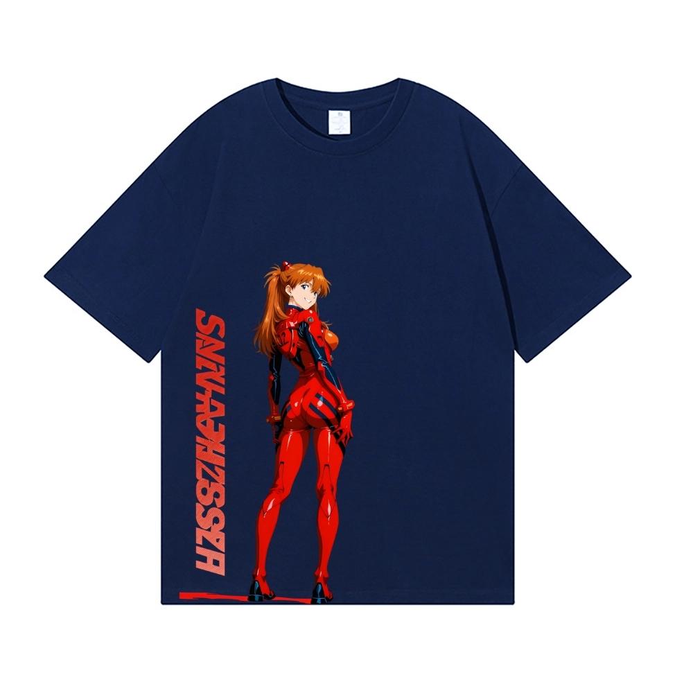 Evangelion Asuka Shikinami Eyepatch Heavyweight Cotton T-Shirt Men Women Drip Summer New Tee Loose Casual Oversized Streetwear Fashion Short Sleeve