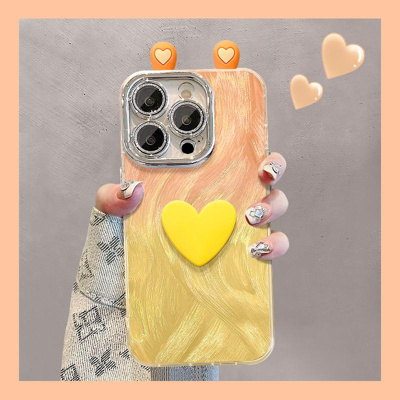 Gradient Love Ear Dolls Suitable for Apple 16 Feather Yarn Mobile Phone Case Vivo Xiaomi Oppo Huawei 13promax