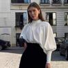 Fashion White Stand-up Collar Women Shirt Lantern Sleeve Elegant Loose Simple Blouse 2025 Spring Women Casual Long Sleeve Top Women's Clothing 3054