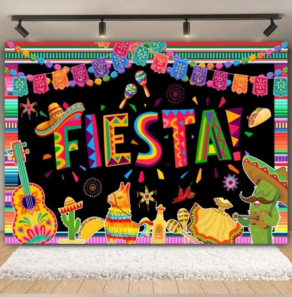 Mexican Fiesta Themed Happy Birthday Backdrop Mexico Cinco De Mayo Party Decorations Carnival Supplies Photo Booth Background1