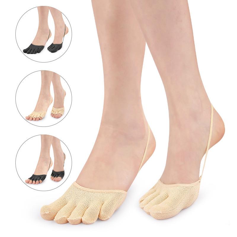 Binchi Outdoor Equipment Women's Black New Summer Thin Half Socks Girls Suspender Five-Finger Socks Cotton Padded Socks Bamboo Fiber Half Palm Invisible Socks Cm